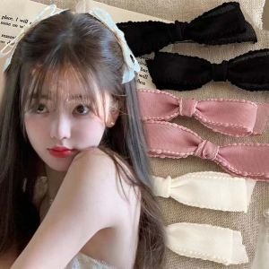 ปิ่นปักผมผ้าก๊อซผูกโบว์ผู้หญิงสไตล์เกาหลีคลาสสิกผ้ากิ๊ฟหนีบผมโบว์หนีบผมสีดำสีขาวเครื่องประดับผมผู้หญิงที่ใส่หัว