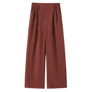 MiiOW | MiiOW Ice Silk Linen Wide Leg Pants Womens Casual Summer Thin Drapey Loose Fit Trousers High Waist Straight Cut Elastic Waistband