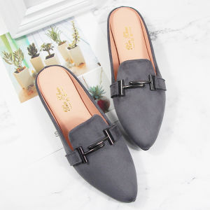 INS New Arrival Womens Shoes Spring/Summer Flats Pointed-Toe Mules Shoes Closed Toe Half Slippers Bean Bag Outdoor Sandals Small Size 31-32