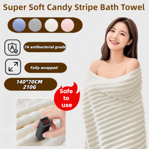 Thick Large 140*70cm Coral Velvet Candy Stripe Bath Towel Super Absorbent Quick-Drying Home Use Absorbent Quick Dry Non Shedding