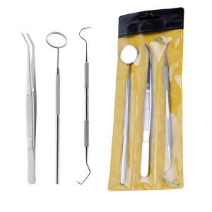 3 Pcs Stainless Steel Teeth Cleaning Dental Tool Set Dentist Oral Cleaning Kit with Dental Mirrors Oral Scope Tweezers for Oral