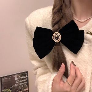 กิ๊บติดผมรูปโบว์กำมะหยี่สีดำสำหรับผู้หญิง กิ๊บติดผมหางม้าสุดหรู กิ๊บแฟชั่น เครื่องประดับผม