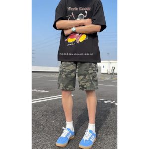 OUMULONG | Quần Short Đenim Phong Cách Công Nhân Camo Deconstructed Của American Vintage