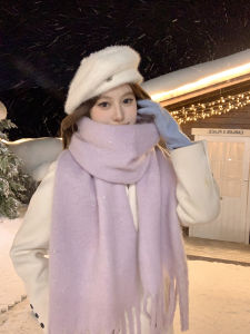 ผ้าพันคอขนแกะสีน้ำเงินสำหรับผู้หญิง ผ้าคลุมกันหนาวแบบหนา อบอุ่น แฟชั่นเกาหลี สไตล์ฤดูหนาว ผ้าคลุมกันหนาวแบบอเนกประสงค์