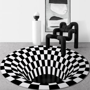 YCQPET | 3D Illusion Swirl Pet Carpet Dizziness Black and White Mat