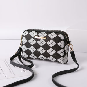 กระเป๋าสะพายข้างลายดอกไม้แฟชั่นสำหรับผู้หญิง กระเป๋าใส่โทรศัพท์มือถือแบบพกพาสองชั้น กระเป๋าถือขนาดเล็กแบบอเนกประสงค์สำหรับวัยกลางคน