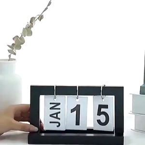 Wooden Desktop Calendar Nordic Style Page-Turning Calendar Perpetual Creative Vintage Office Calendar Natural Wood Grain Home Office Decor