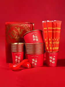 Gold Foil Colored Moving House Disposable Tableware Set New Home Supplies Three to Four Pieces Set Banquet Tableware Cups And Bowls Spoons