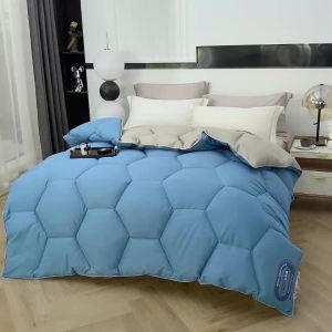 Autumn Quilted Watercube Comforter Ultra-Soft Fluffy Warm Quilt Core For Home Hotel Dorm Queen Thick Blanket Blue Grey AB Side