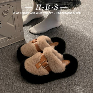 Womens Indoor Outdoor Slip-On Slippers Thick Bottom Fur Covered Head Cotton Slippers Comfortable Casual Style Waterproof Platform