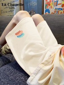 กางเกงขาสั้นกีฬา La Chapelle สำหรับผู้หญิง สีขาว ทรงบาง ฤดูร้อน 2024 กางเกงขายาวลำลอง 5 จุด ทรงตรง 100% ผ้าฝ้าย