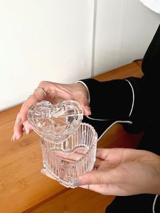 Home Decor Butterfly Knot Heart Shape Embossed Glass Jewelry Box Storage Container Aromatic Candle European Style Desktop Ornament