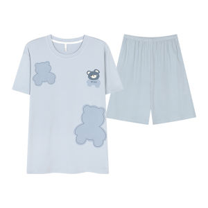 miiow | Mens Summer Lightweight Short Sleeve Sleepwear Set Loose Fit Pure Cotton Home Clothes Catman Casual Printed Round Neck T-Shirt