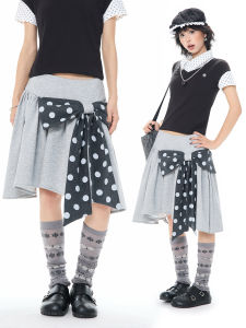 Dots and Bow Design Irregular Hem Skirt
