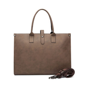 Large Capacity Simple Tote Bag Briefcase Shoulder Handheld Laptop Document Bag for Men Business Casual PU Leather Backpack