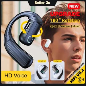 Bluetooth 5.4 Open Wireless Headphone 180°Rotation Adjustable Single Ear Button OWS Earphones Intelligent Noise Reduction Call Headset For Business Music Sports