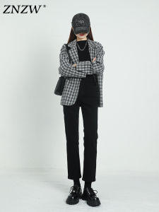 Black Straight Leg Denim Pants Womens High Waist Cotton Stretch Jeans Spring Autumn Fashion Commute Style Small Size Fit