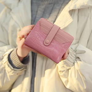 New Fashion Plain Leather Womens Wallet Simple Classic Style Zipper Bifold Short Wallet For Woman With Card Holder Coin Bag