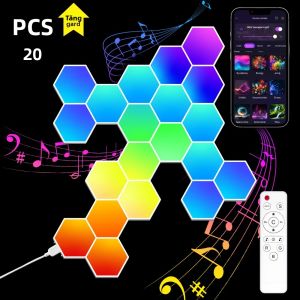 Đèn Tường Hình Lục Giác RGB Thông Minh Đổi Màu Đèn Ngủ Tạo Không Khí Với Chức Năng Đồng Bộ Nhạc Qua Ứng Dụng Dành Cho Phòng Game Trang Trí Nhà Cửa Kèm Bóng Đèn LED