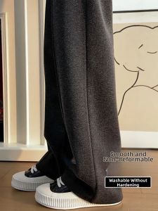 YAYANGREN | Wool Wide-Leg Pants for Plus Size Women Autumn Winter Slimming High Waist Casual Pants