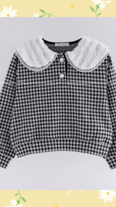 Girls’ Gingham Check Lace Collar Sweatshirt – Korea’s Premium Kidswear by I LOVE J (Ages 4–13)