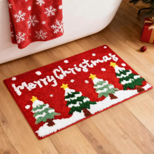VIKAMA Christmas Tree Bathroom Rugs Winter Soft and Absorbent Xmas Snowflake Bath Mat Non Slip Washable Doormat Home Decoration