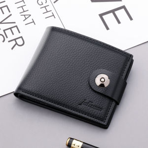 JOLIZEON Magnetic Buckle Short Wallet for Men with Zipper Can Place Driving License Horizontal Style Leather Clip