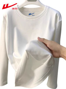 เสื้อยืดคอกลมแขนยาวทรงสลิมฟิตสำหรับผู้หญิง ทรงลำลอง ฤดูใบไม้ผลิ ฤดูใบไม้ร่วง ฤดูหนาว สีขาว ดีไซน์เรียบง่าย ผ้าโพลีเอสเตอร์