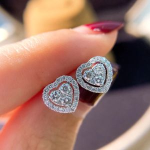 Huitan Cao Cấp Hình Trái Tim Đầy Đủ Đá Cubic Zirconia Bông Tai Nữ Sáng Bóng Thời Trang Cưới Đính Hôn Phụ Kiện Trang Sức