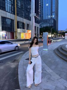 VKSOD | ชุดกางเกงขายาวเอวสูงหลวมๆ แขนกุดสไตล์เกาหลีสำหรับผู้หญิงในฤดูร้อน ชุดสองชิ้นแบบลำลอง