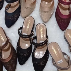 Sandal bustong brukat tali wanita hak 3cm Aprilia collection/sendal pesta wanita terbaru kekinian/wedges pesta kondangan pernikahan wanita/sandal hak tahu 3cm bisa cod/sandal selop brukat