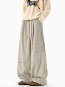WUKONGYOUHUO | Quần Corduroy Vintage Thêu Hình Chó Kiểu Dáng Rộng Rãi