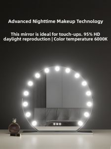 LED Bulb Makeup Mirror with Light Desktop Portable Bedroom Charging Supplemental Light Rotating High Definition Mirror