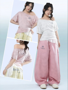 Laid-back Style Off-shoulder Short Sleeve T-shirt