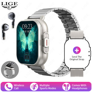 LIGE | 2 in 1 Headset Smart Watch TWS Wireless Headphone Local Music Call Men NFC Smartwatch Health Monitoring Waterproof Sport Watches