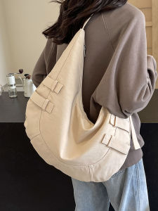 Large Capacity Canvas Shoulder Bag for Women Dumpling Shape Crossbody Bag Commuting Bag Tote Bag Korean Style Nylon Fabric