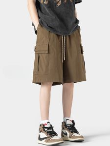 American Vibe Mens Workwear Shorts Summer High Street Large Size Straight Casual Mid-Length Trendy Brand with Big Pockets Five-Point Pants