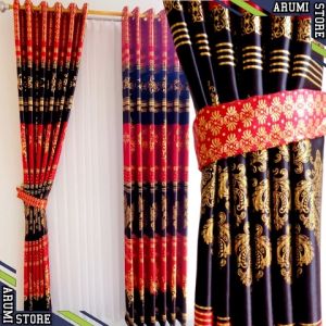 Gorden jendela / gorden blackout premium import 100% Original Motif batik mas mewah modern model 12 ring smokring t230