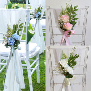 New Wedding Decoration Silk Flower Hotel Banquet Chair Back Floral Art Props Outdoor Lawn Business Ceremony Decor Accessories
