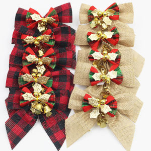 ปมผีเสื้อลายตารางหมากรุกคริสต์มาส8ซม. 5ชิ้น/แพ็คพร้อมกระดิ่งของตกแต่งบ้านวันคริสต์มาสงานเฉลิมฉลองปีใหม่ทำมือสร้อยคอจิวเวลรี่