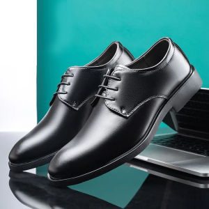 Mens Casual Shoes Soft Leather Genuine Leather Black Soft Bottom New Groom Business Formal Shoes Increased Height 6cm