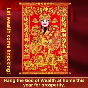 Velvet 5 Gods of Wealth Scroll Wall Hanging