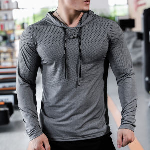 Mens Sport T-shirts Hoodie Fitness Running Shirts Tops Long Sleeve Workout Male Tops Tee Sportwear Training Sweatshirt Men