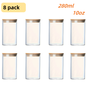 1 Set of 4/8/12-Piece Glass Storage Jars Made of Transparent High Borosilicate Material with a Sealed Bamboo Lid Portable Transparent Food Storage Jars Suitable for Tea Coffee Beans Sugar Candies Biscuits Spices and Household Kitchen Supplies