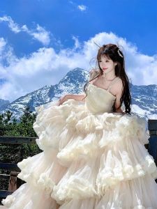 เรียบหรู ปาร์ตี้วันเกิดสําหรับผู้ใหญ่ เดรส กระโปรง สไตล์เจ้าหญิงเรียบง่ายหรูหรายาว กระโปรง มีสายสะพายไม่มีแขน ทรงเอ Silhouette