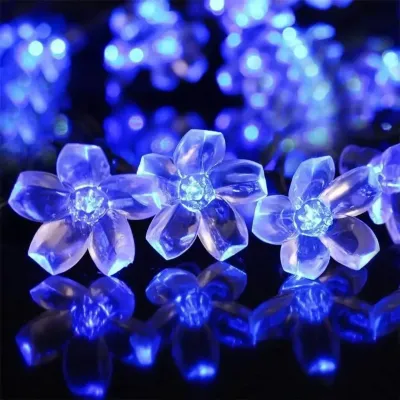 Solar-Powered Cherry Blossom LED String Lights Outdoor Flower Decor Fairy Lights for Garden Christmas Lawn Halloween Pathway