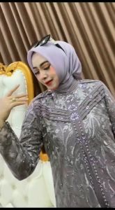 Zallia Dress Outer Ceruty Mix Brukat Gamis Wanita Terbaru 2024 Viral Dress Kondangan Wanita Elegan