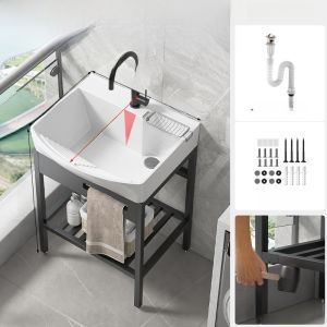 อ่างล้างหน้าแบบตั้งเต็มความจุขนาดใหญ่สำหรับบ้านขนาดเล็กพร้อมแผ่นล้างผ้า ชั้นวางอ่างล้างหน้าสำหรับห้องน้ำ ชั้นวางอ่างล้างหน้าแบบอเนกประสงค์