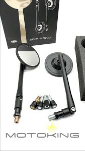 Full Alloy Round Side Mirror Universal Medium Stem Clean Lens Adjustable