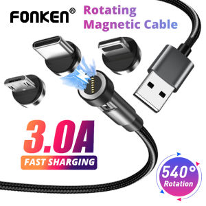 FONKEN 540° Rotate Magnetic Charging Cable 3A USB To Micro USB Type C iOS 7 Pin Connector Adapter For iPh Samsung Huawei Xiaomi